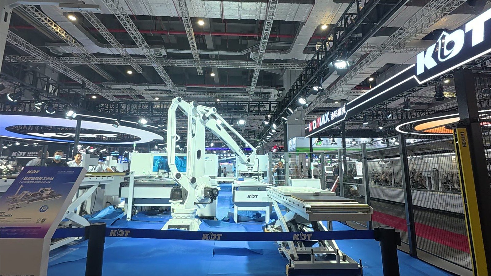 Automated woodworking machinery on the WMF 2026 show floor in Shanghai.