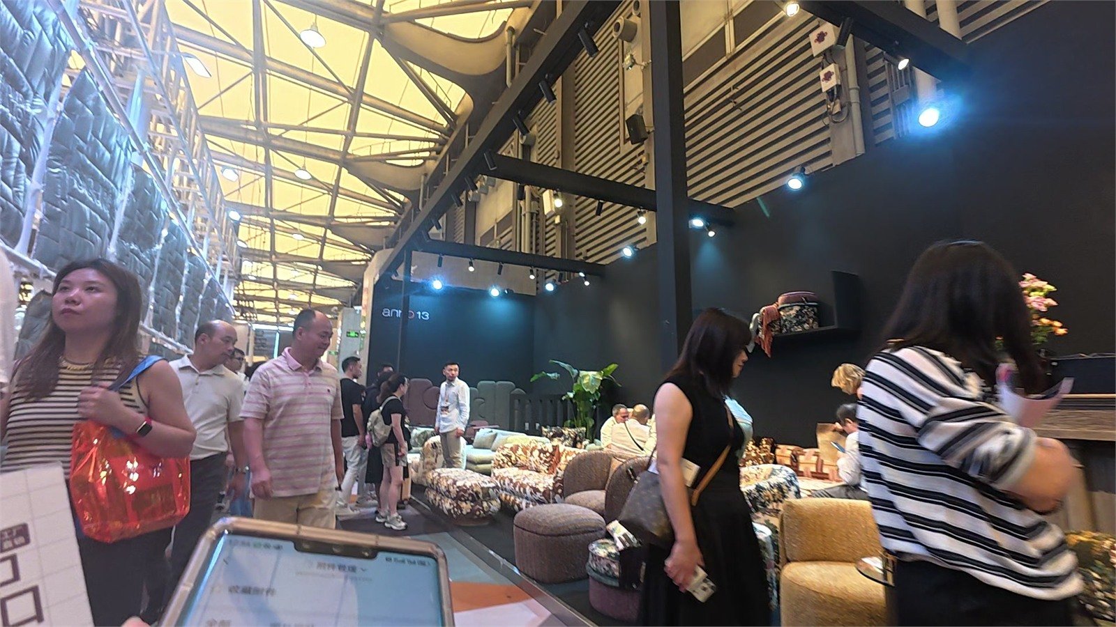 Furniture booths and product displays at Furniture China 2026 in Shanghai.